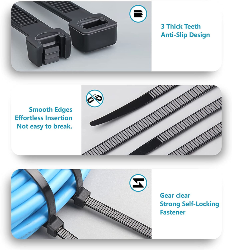 Zip Ties Assorted Sizes(4+6+8+12) 400 Pack Black Cable Ties...