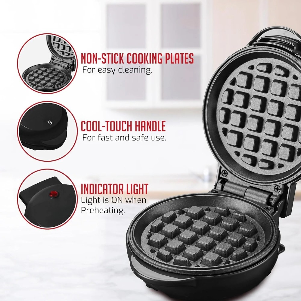 Mini Waffle Maker Machine, 4-Inch Chaffle Mold with Non-Stick Surface,550W Quick
