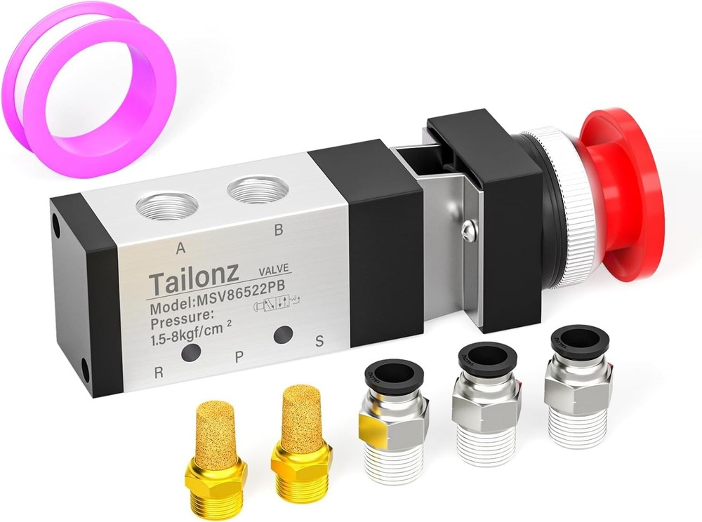TAILONZ PNEUMATIC 1/4”NPT Automatic reset type Push 5 Way 2 Position, Red