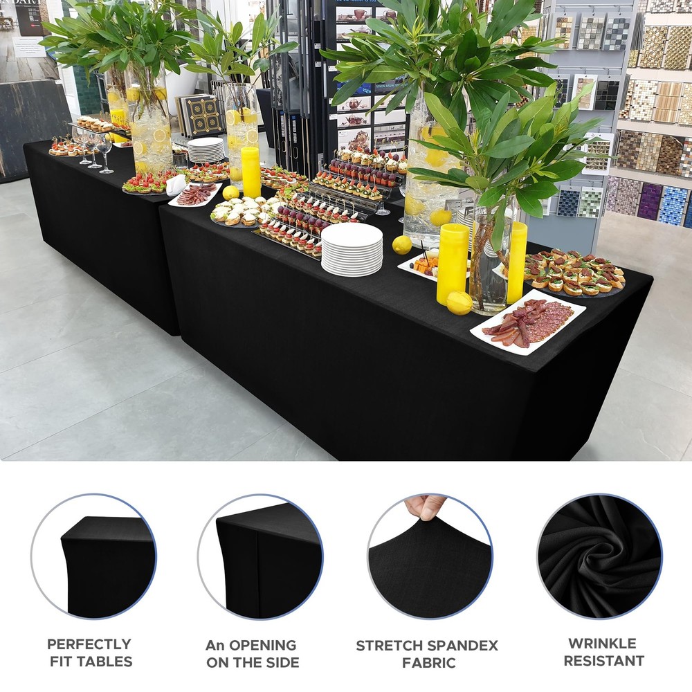 2 PCS Black Modern Rectangular Spandex Polyester Tablecloths 48x24 Fits 4-8ft