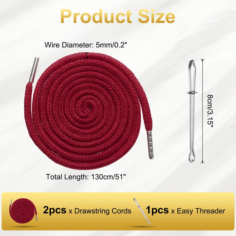 2pcs Drawstring Cords 51" Replacement Drawstring with Threader, Burgundy