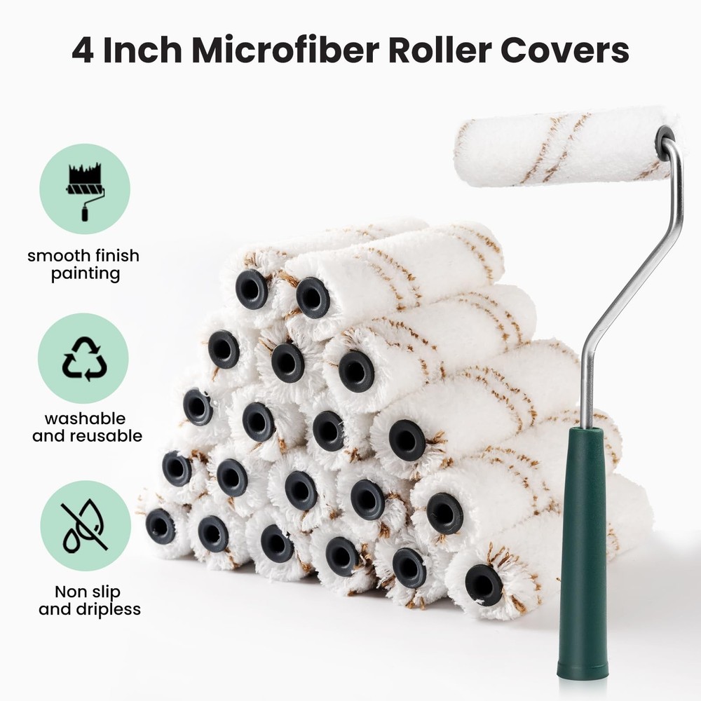 Mister Rui Microfiber Paint Roller Covers 4 Inch, 40 Pack Small Paint Roller ...