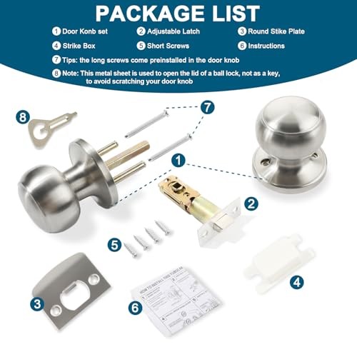 Passage Door Knobs Satin Nickel Door Knobs, for Hallway & Closet Non 6 Pack