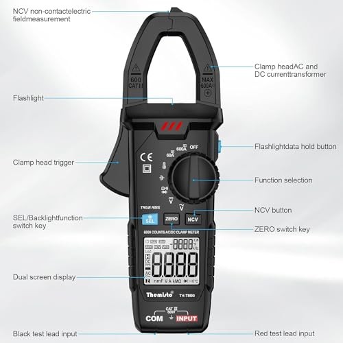 TH-M90 Auto Range, AC/DC Current, True RMS Digital Clamp Meter (600A,6000