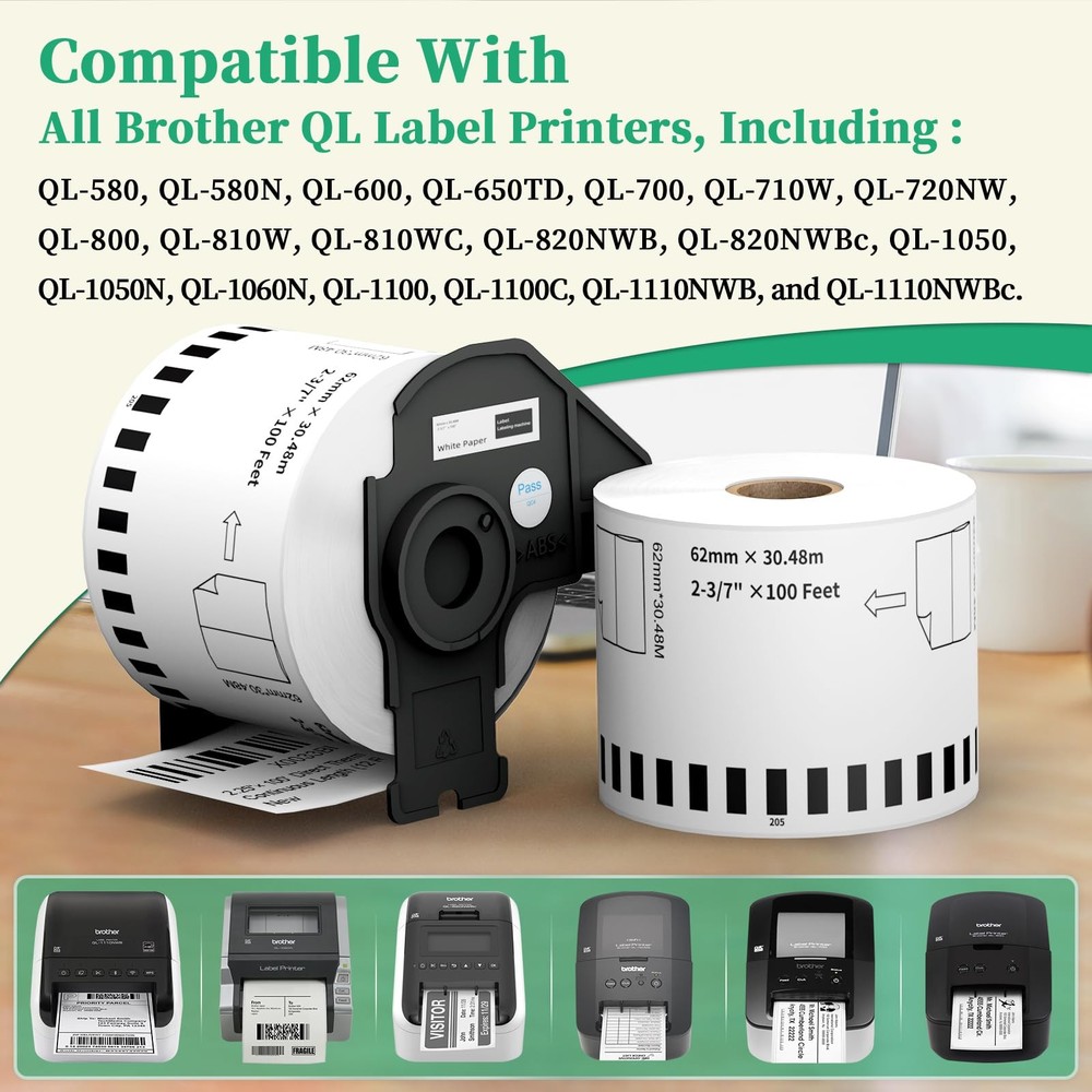 12 Rolls Replace Brother Continuous Label DK-2205 (2.4" X 100') Compatible wi...