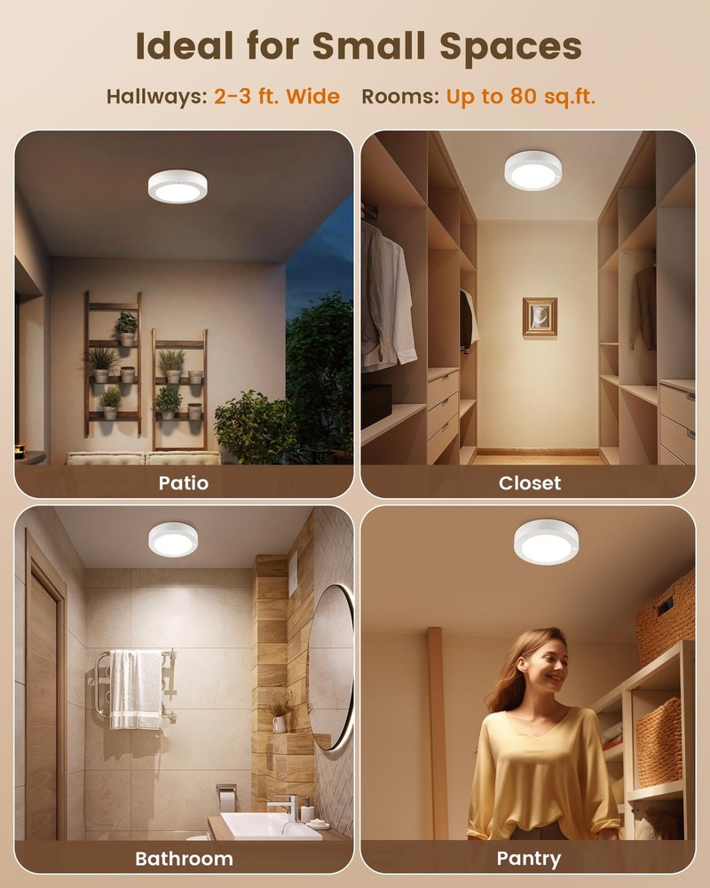Rechargeable Ceiling Light with Wall Switch, 8000mAh Battery Ceiling Light In...