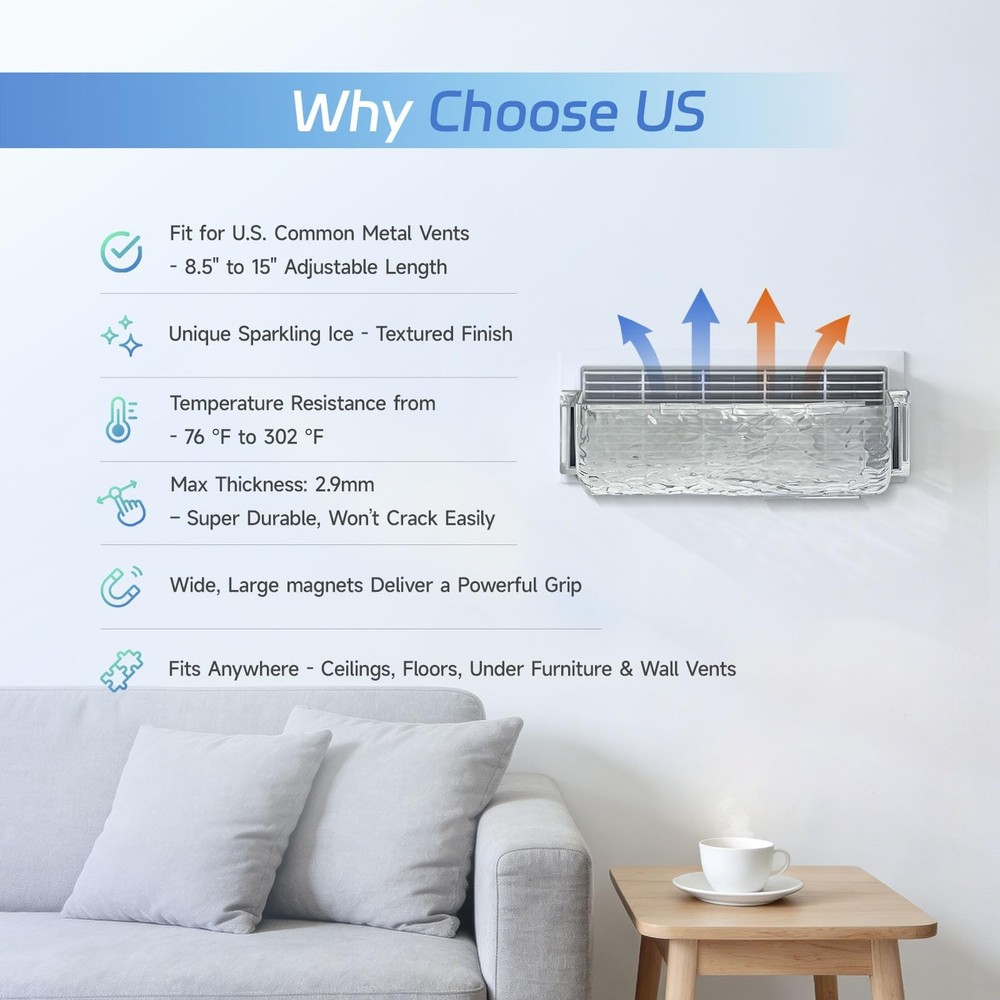 4 Pack Magnetic Air Vent Deflector for Ceiling, Wall & Floor Transparent