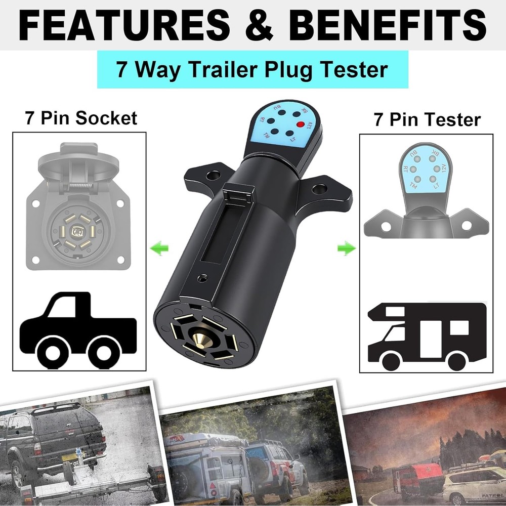 7 Pin Trailer Plug Tester with LED Lights RV Connector Socket