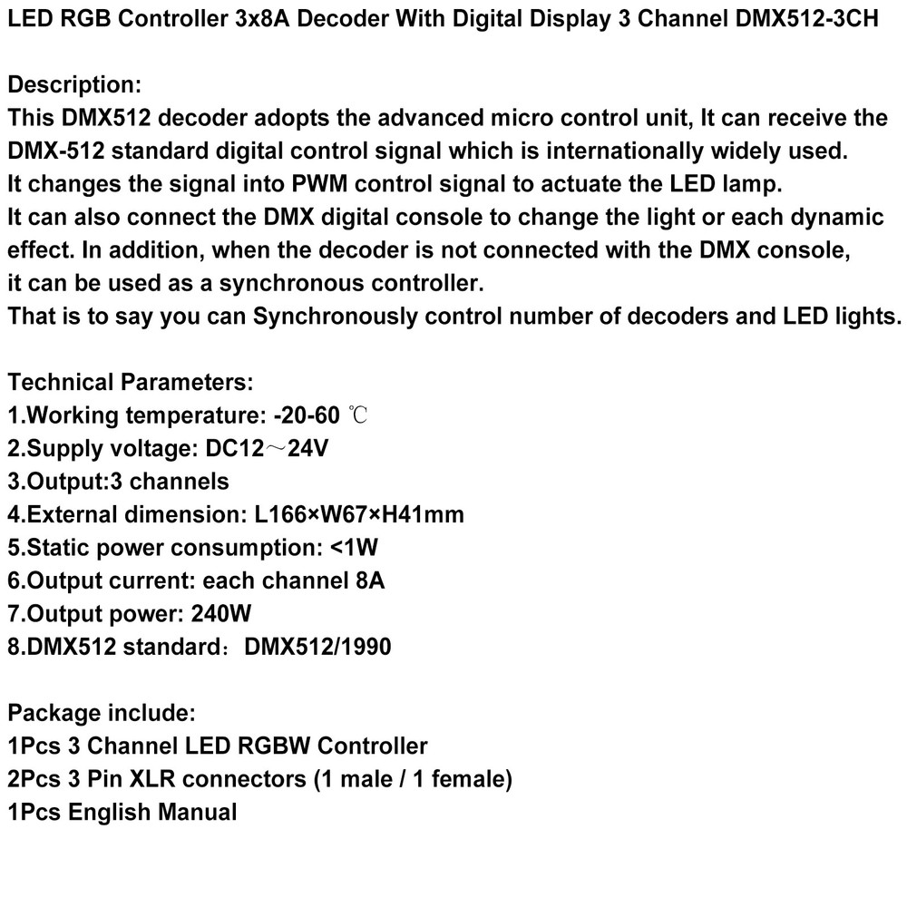 LED RGB Controller 3x8A Decoder With Digital Display 3 Channel DMX512-3CH #8