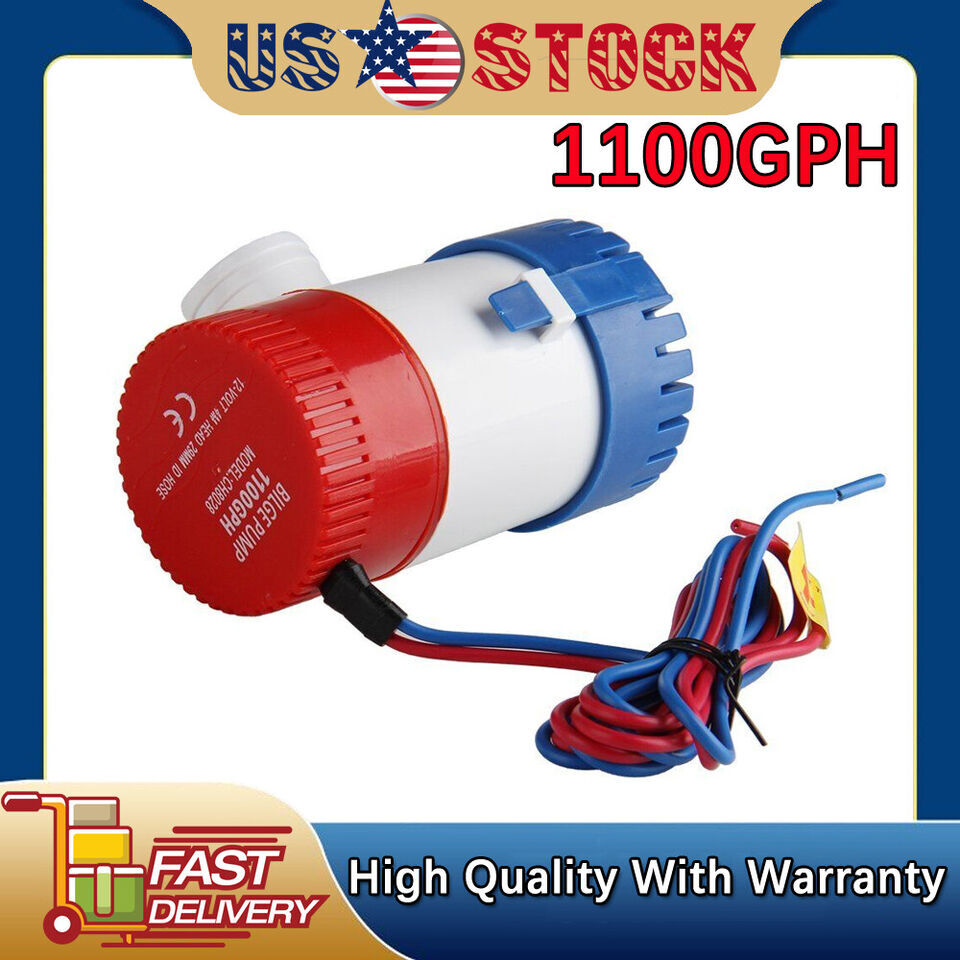 1100GPH 12V Electric Marine Submersible Bilge Sump Water Pump Boat 1-1/8" Hose