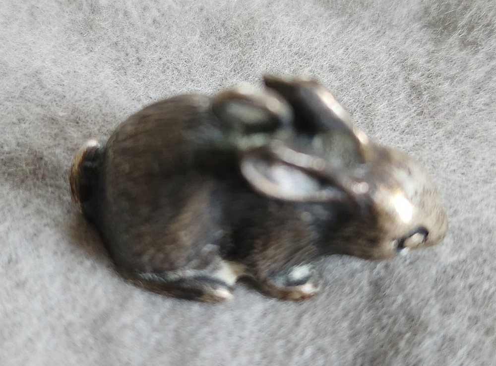 KIRK & SON Solid Cast Sterling Silver Miniature "Hare Raiser" Bunny with Bale