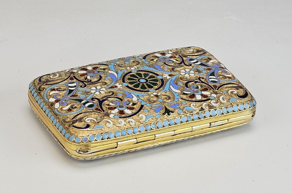Antique Russian Gilt Silver Enamel Cigarette Case