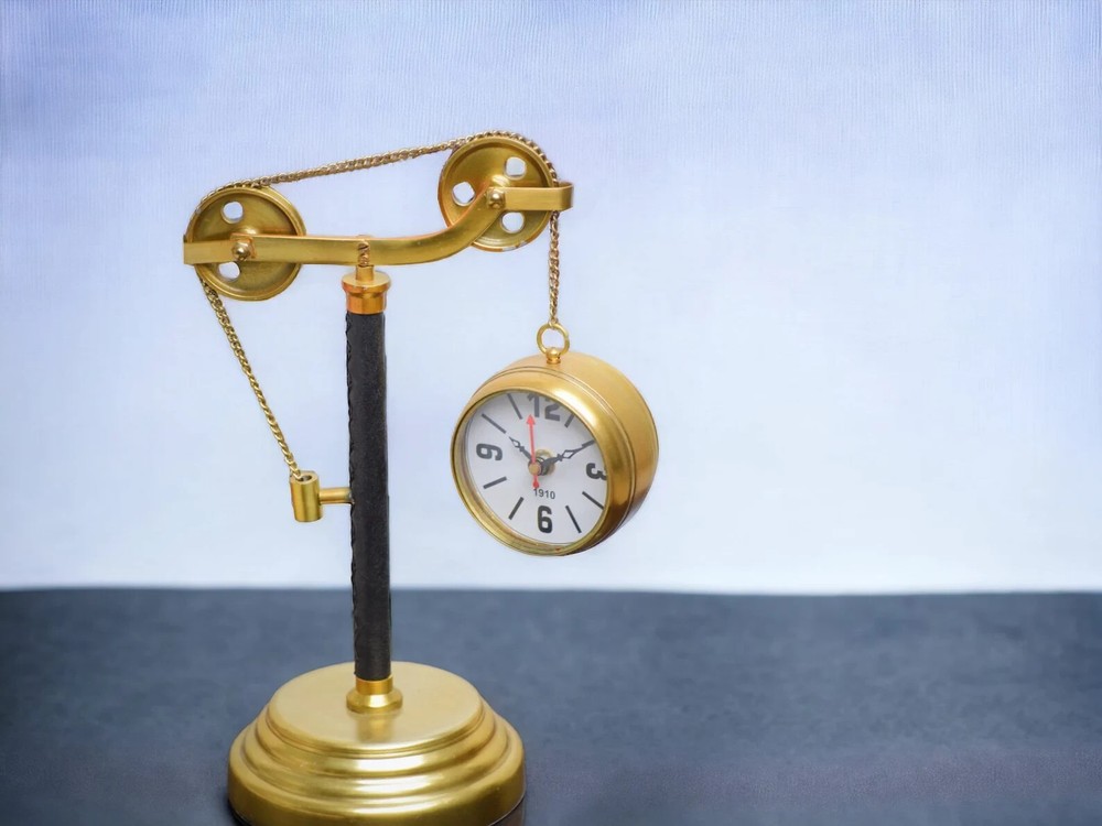 Brass Table Pulley Clock, Golden & Black Table Clock Desk clock Decorative