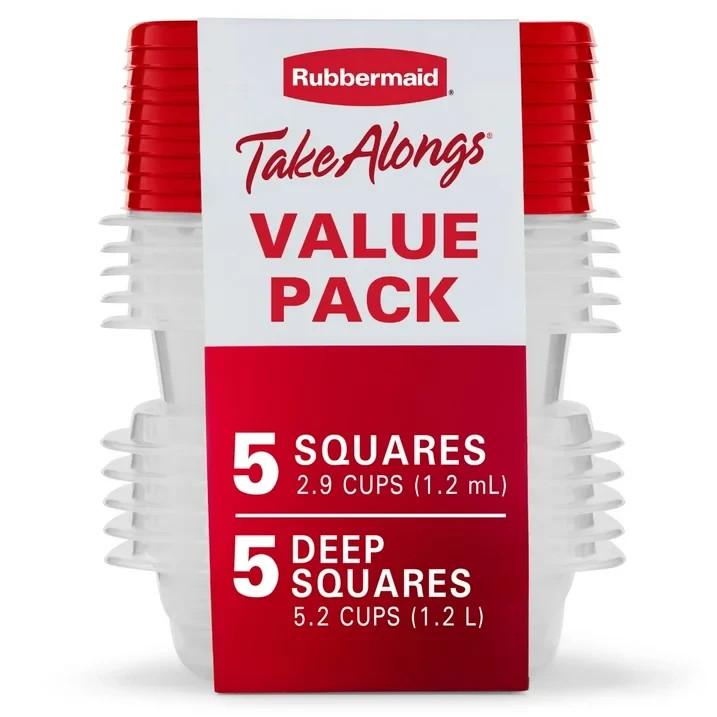 Rubbermaid TakeAlongs 10 Pack Square Food Storage Containers Ruby Red Kitchen