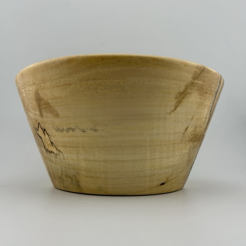 Hand Turned Spalted Maple Bowl Signed R 2000s Studio 6½″ × 3¼″ Vintage
