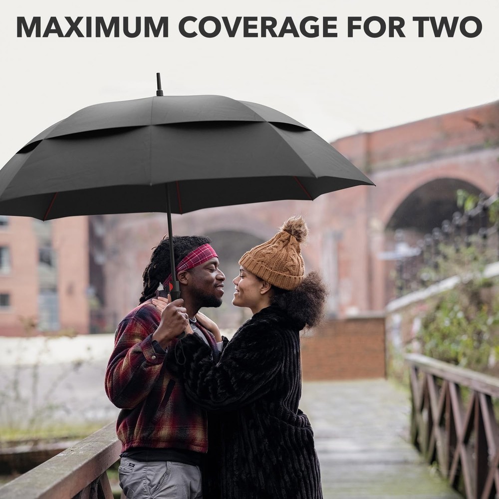 Extra Large Windproof - Covers 2 People - 60" Wide Vented Double Canopy with ...