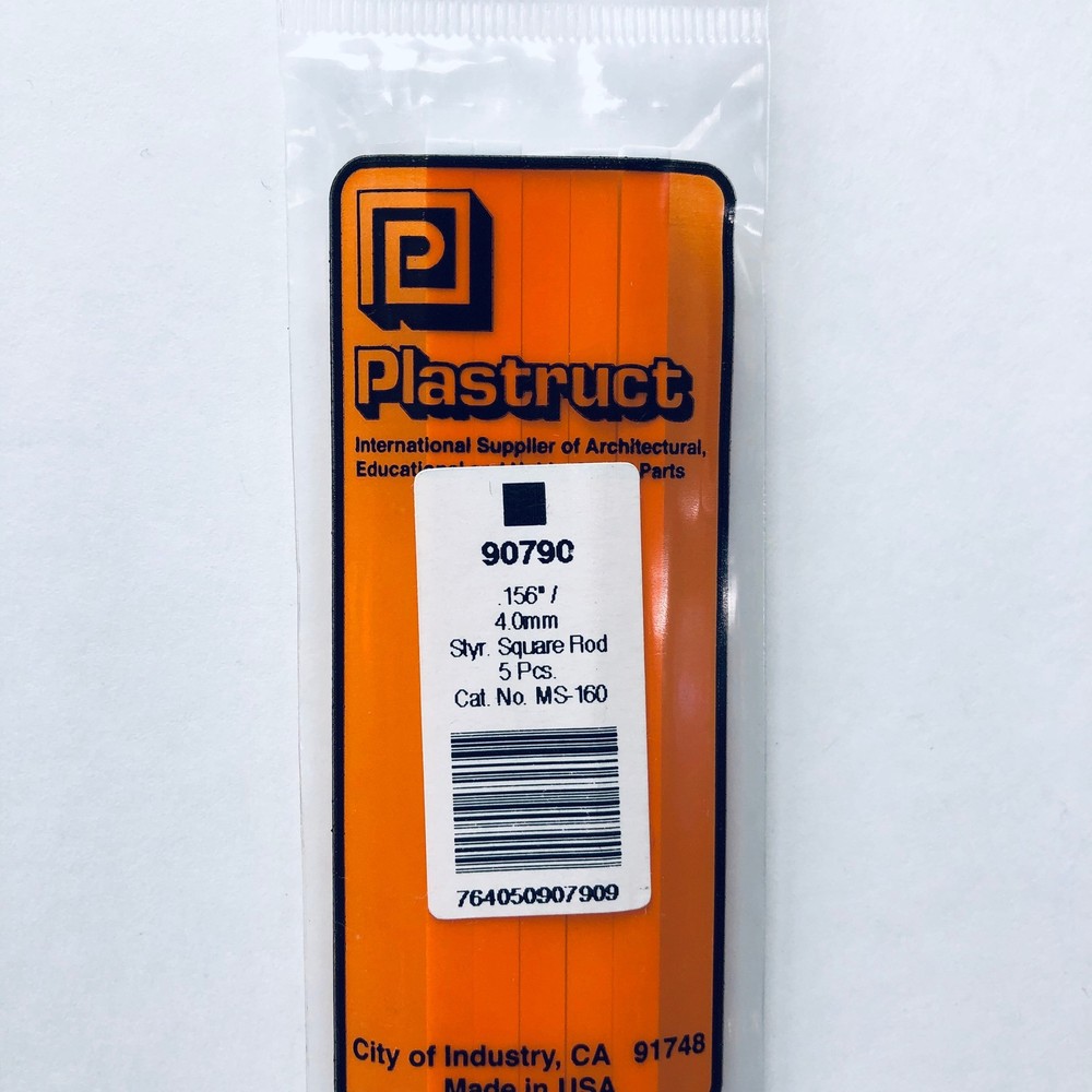 Plastruct 90790 Styrene Square Rod 5/32"x 10" (5)