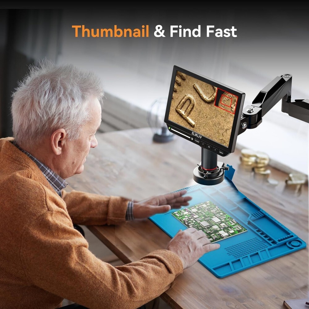 Elikliv 4K Soldering Digital Microscope 52MP 10.1" HDMI with 360° Flex Arm Stand