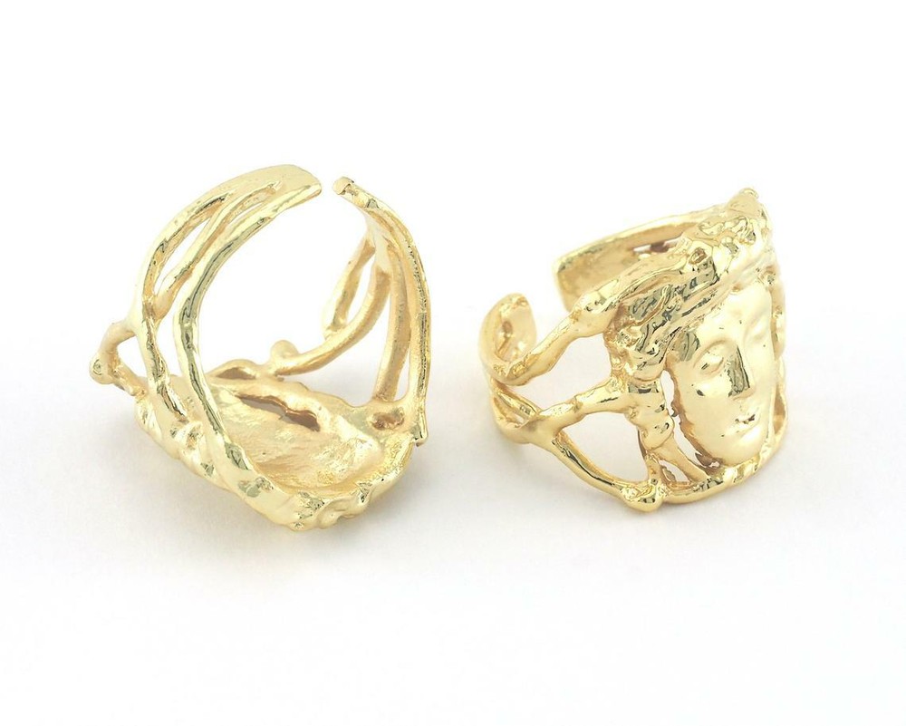 Ring Signet Face Adjustable Ring Shiny Gold Plated brass Statement