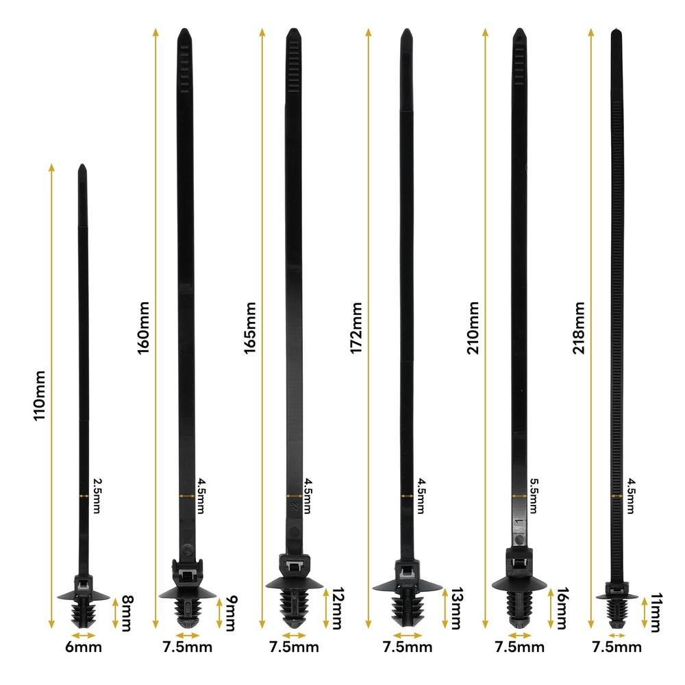 Semrien 120 Pcs Push Mount Cable Ties Assorted Sizes, Black Nylon