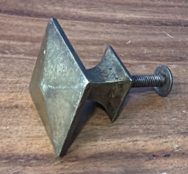 Antique/Vtg Solid Brass Mission Style Drawer Pull Square W Raised Bevel Pointed