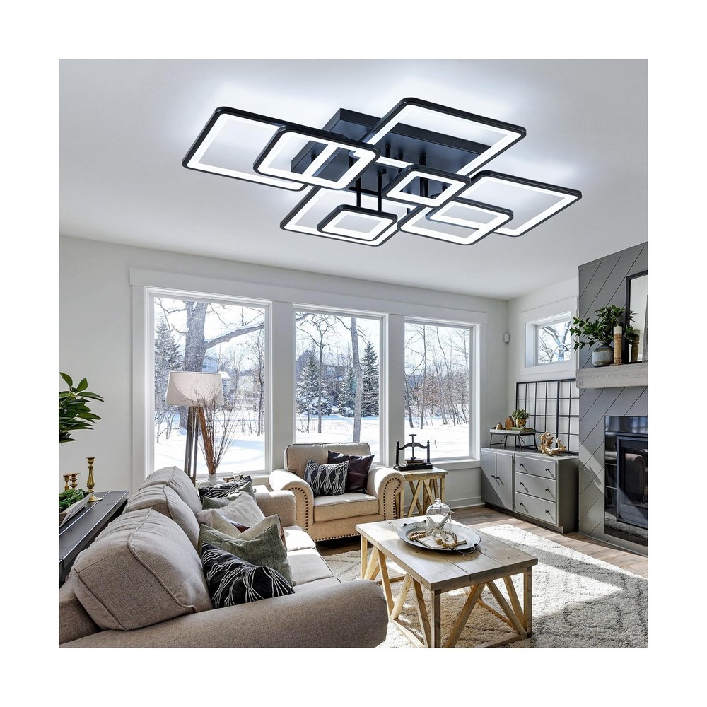 Modern LED Ceiling Light, Dimmable LED Chandelier Black Flush Mount Ceiling L...