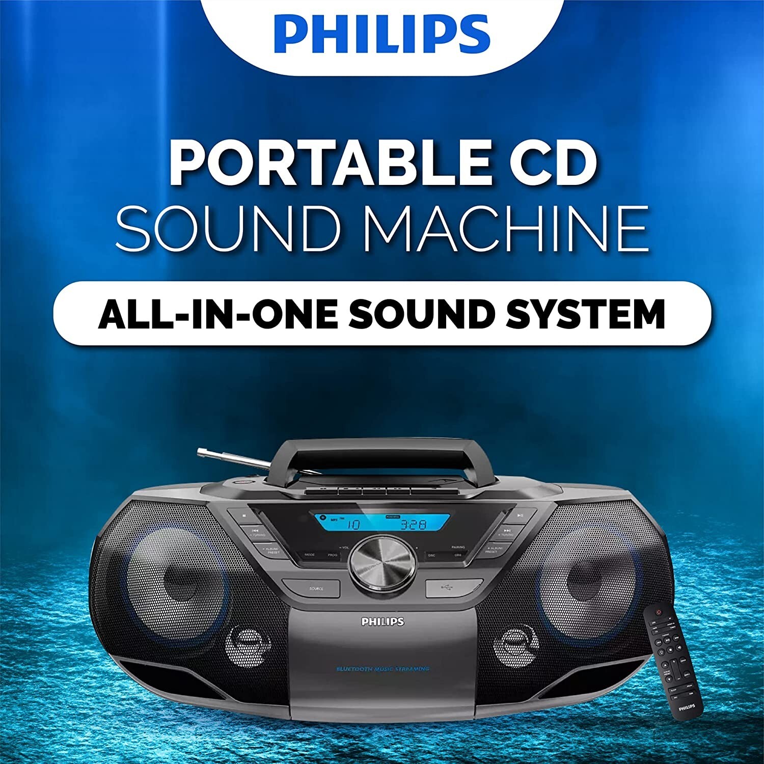 Philips Portable CD Player Boombox, Bluetooth with Cassette Radio. USB. MP3