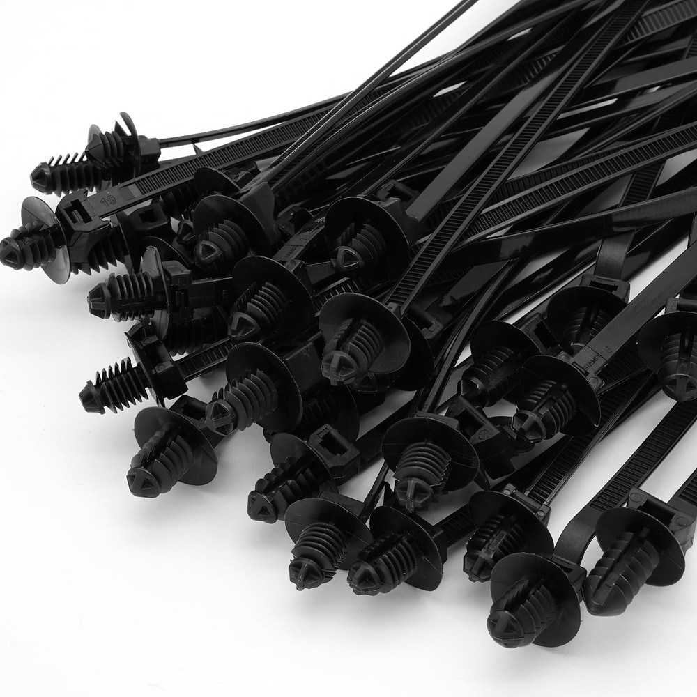 Semrien 120 Pcs Push Mount Cable Ties Assorted Sizes, Black Nylon