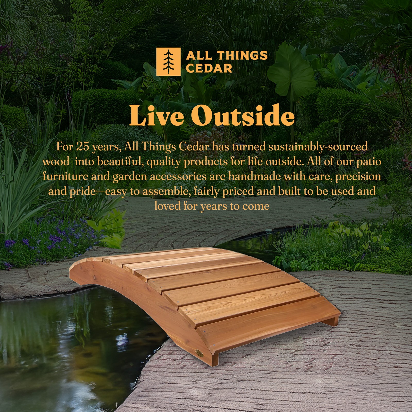 All Things Cedar Wooden Bridge, Outdoor Garden Walkway, 6 Feet, Natural Finish
