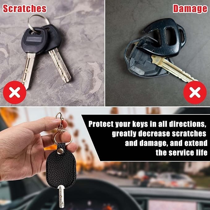 Leather Car Key Sleeve, Broken Loop Replacement PU Keychain Protector With Iron