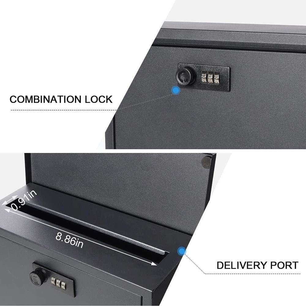 Locking Mailbox Wall Mount Combination Lock Drop Box Large Large, 07 Black