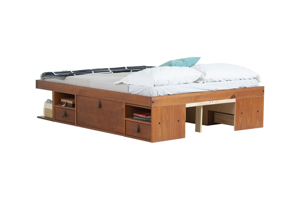 Memomad Bali Bed - Full Size Storage Platform Bed Frame with Drawers (Caramel)