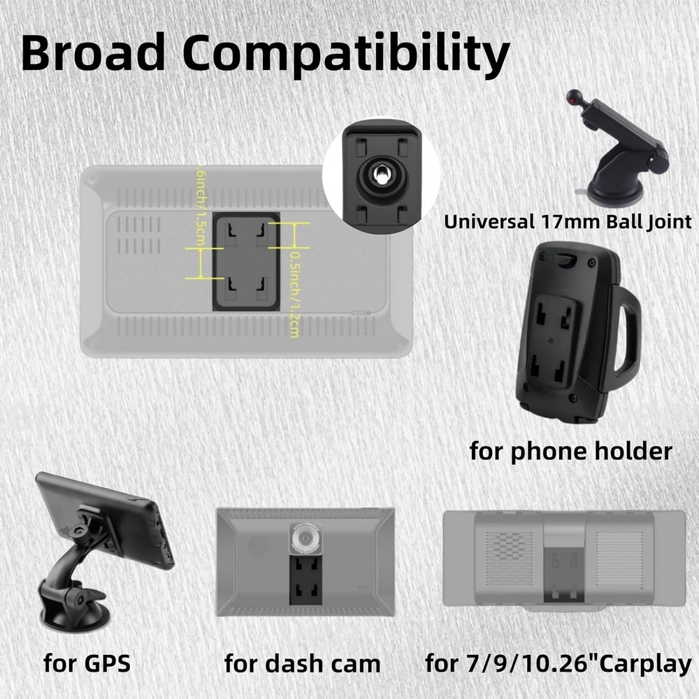 Carplay Mount, 360° Flexible Windshield Dashboard Holes Bracket, Black