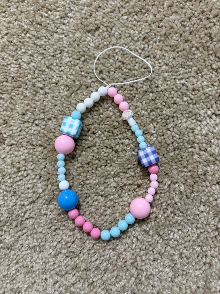 Multicolor Beaded Cartoon Cell Phone Strap Cloud Gingham Charms Universal