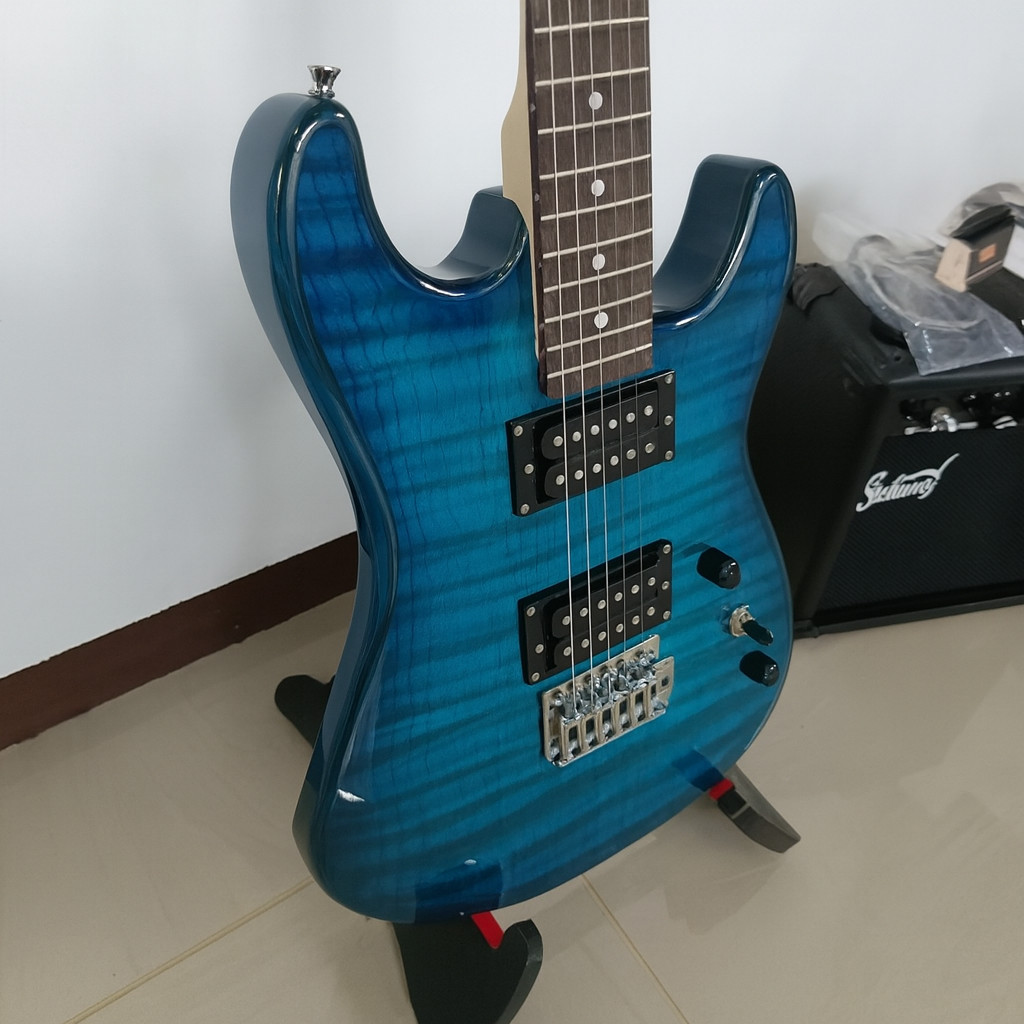 Full-Size Blue Electric Guitar Starter Package with 20-Watt Amp and Accessories