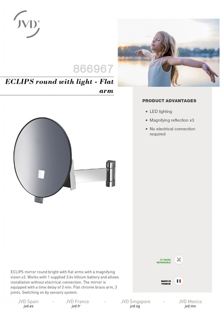 JVD ECLIPS Round Mirror with light - Flat arm