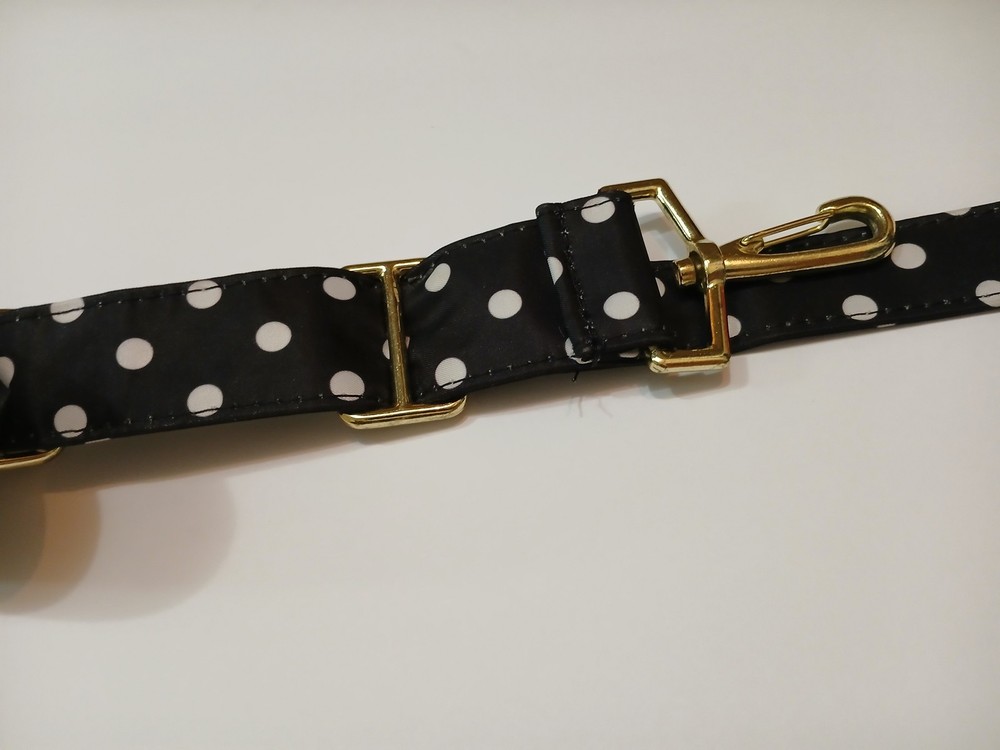 Jujube Black White Polka Dot Padded Shoulder Bag Strap Adjustable Gold Hardware