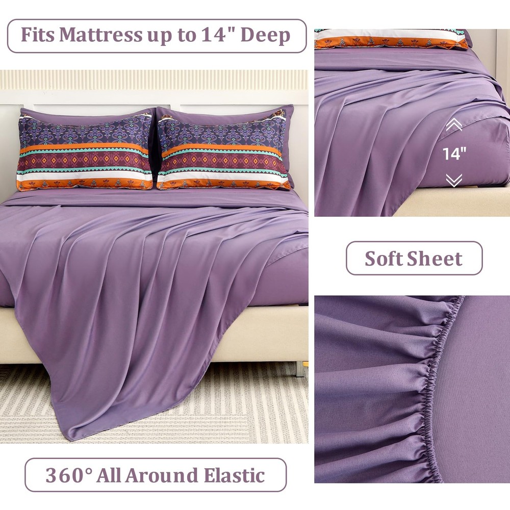 Boho Comforter Set King Size,7 Pieces Bohemian Striped Bedding Comforter Set ...