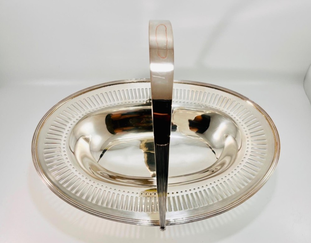 Vintage JC & Co Silver PlateFooted Fruit Cake Bread Basket w/ Handle 13.5" x 10"