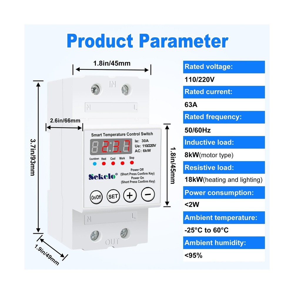 High-Power Temperature Control Switch, Rail-Mounted Digital Thermos... Fast Ship