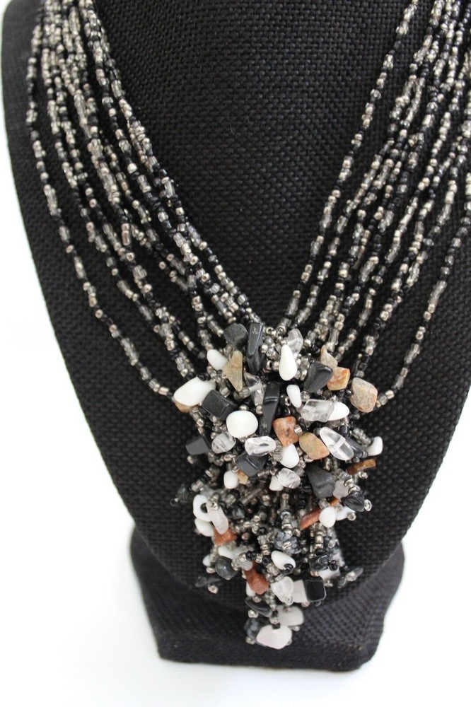 Boho Handmade Beaded Tassel Necklace Black