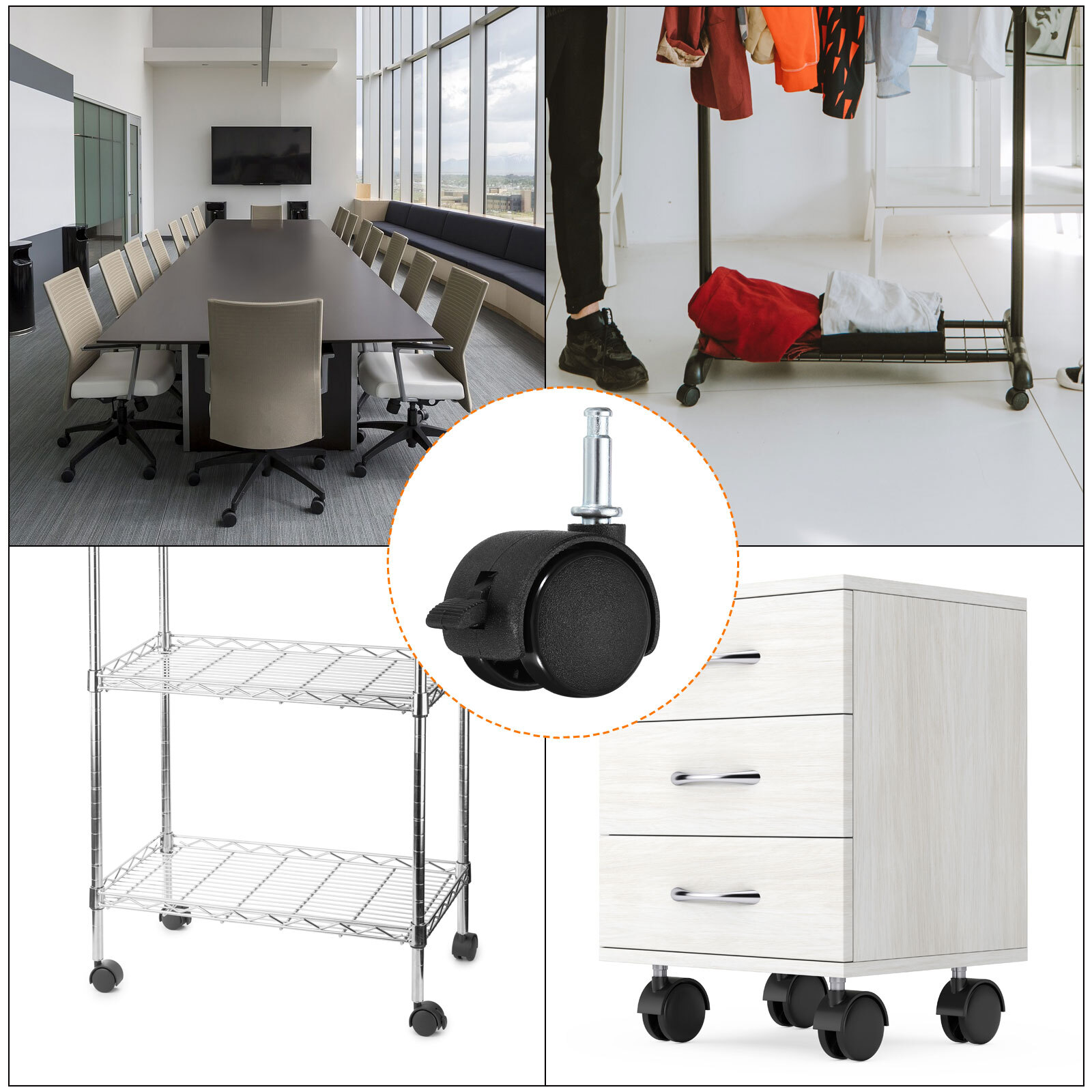 6pcs 1" Swivel Stem Casters Nylon 360 Degree Insert Stem Wheel with Brake