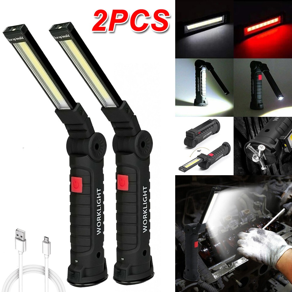 2Pcs Magnetic COB LED Work Light Lamp Rechargeable Flashlight Lamp Folding Torch