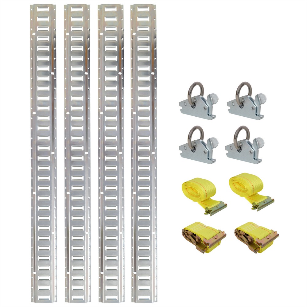 5ft Horizontal E-Track Tie-Down Rail Kit Trailer Tie Down System w/Ratchet Strap