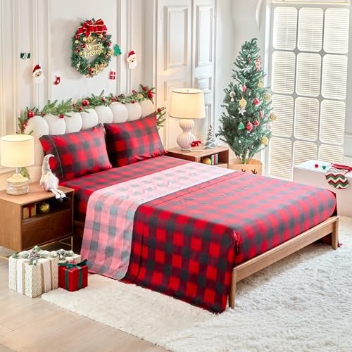 Christmas 7 Pieces Queen Comforter Sheet Set Patchwork Queen-7pieces Gray-red