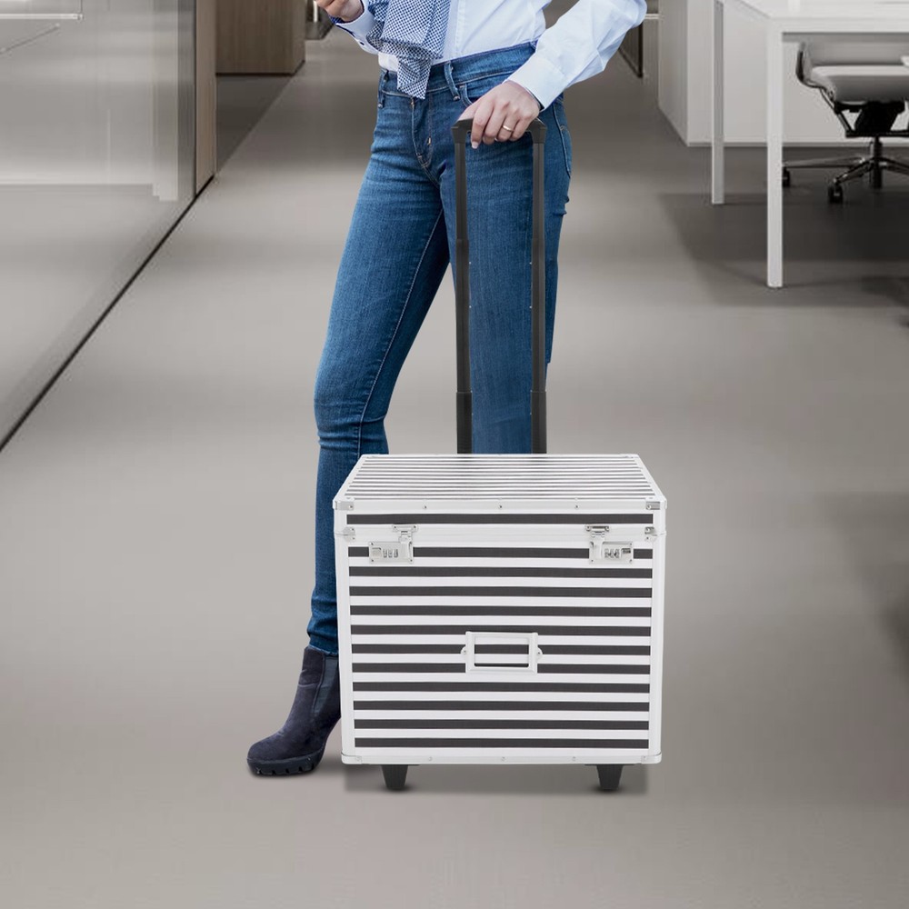 Striped style Rolling File Storage Case, Lockable File Box with Telescopic Pole