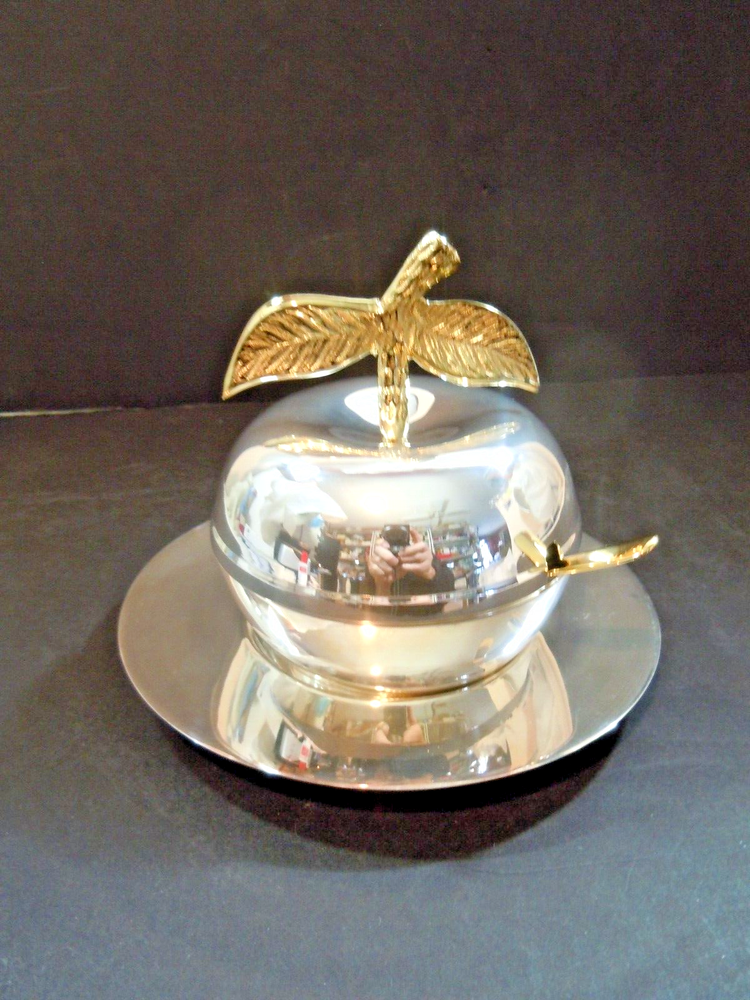Silverplate Sugar Bowl Honey Pot with Spoon