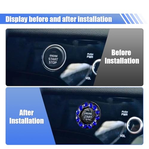 Bling Crystal Car Push Start Button Cover, Shiny Rhinestone Auto Engine Blue