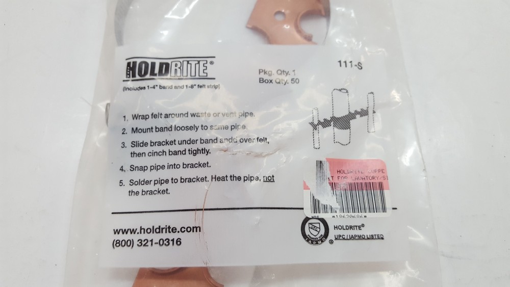 QTY/2 Holdrite 111-S Prefab Copper Pipe Support Sink Kit