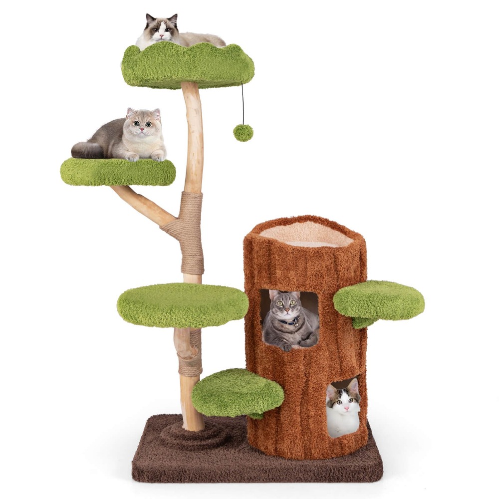 Multi-level Cat Tree w/ Double Decker Cat House Scratching Posts & Sisal Panel